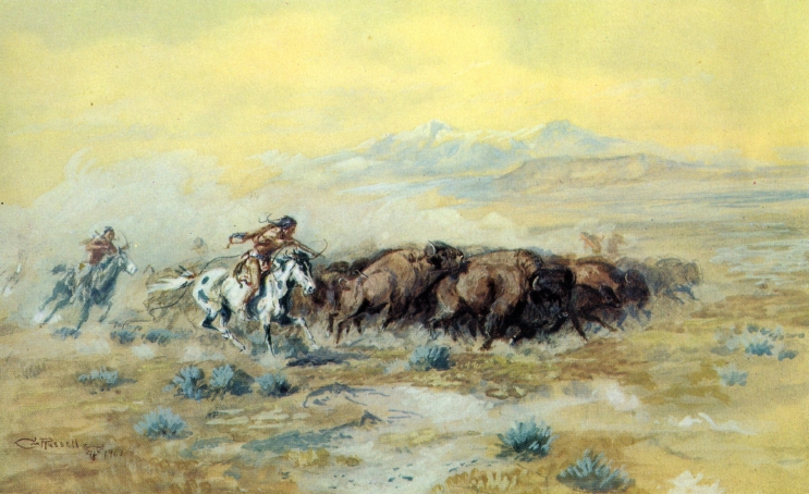 ARTCANVAS Indian Buffalo Hunt 1894 Canvas top Art Print by Charles Marion Russell